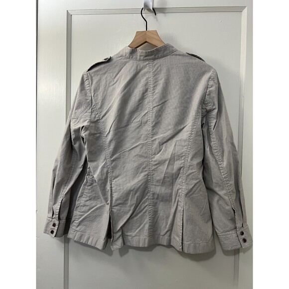 J Jill Women's Brown White Stripe Button Up Lightweight Jacket Size L Petite - Picture 2 of 10